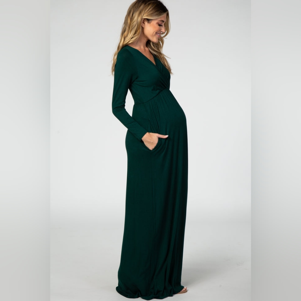 Pinkblush Dark Green Long Sleeve Maternity Nursing KnitMaxi Dress Medium